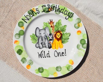 Personalized Jungle Safari Birthday Plate: Hand-Painted Ceramic Keepsake