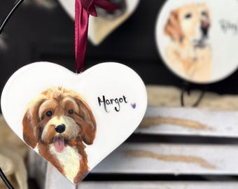 Hand Painted Pet Portrait Ceramic Heart - Custom Animal Keepsake