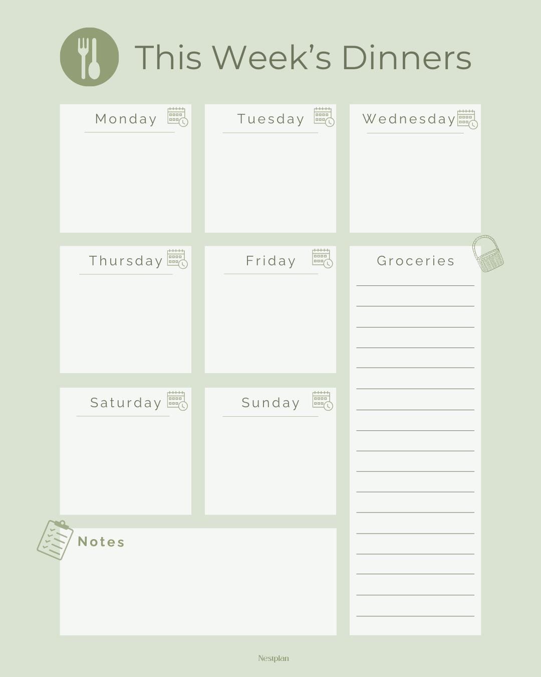 Weekly Dinner Planner – Printable Meal Planning Template With Grocery ...