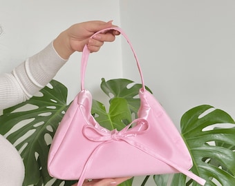 Baby Pink Satin Knot Bag, Shoulder Bag, Bridal Purse, Wedding Guest Handbag, Romantic Pastel Bag, Gift for Her – Sakura Bloom