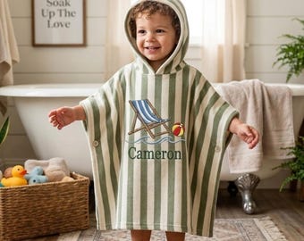 Serviette prénom enfant personnalisée, capuche brodée pour bébé, serviette de bain en coton, serviette de plage, cadeau baby shower, cadeau d'anniversaire, serviette poncho