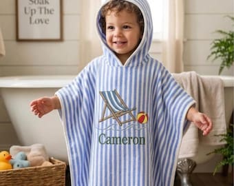 Personalisierte Kinder Name Handtuch, bestickt Baby Kapuzenhandtuch, Baumwolle Badetuch, Strandtuch, Babypartygeschenk, Geburtstagsgeschenk, Poncho Handtuch