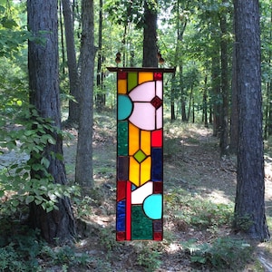 Stained Glass Panel - stained glass window - glass panel suncatcher - abstract glass panel - pink glass - gift for her - birthday