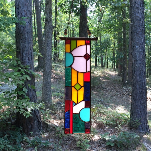 Abstract Stained Glass Suncatcher – Rainbow Sunscape Panel - Art Glass Window