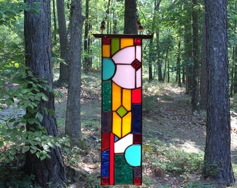 Stained Glass Panel - stained glass window - glass panel suncatcher - abstract glass panel - pink glass - gift for her - birthday