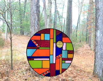 Stained Glass Window - glass panel suncatcher - abstract art glass - stained glass panel - suncatcher - glass art - gift - rainbow colors