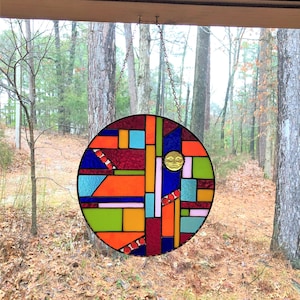 Stained Glass Window - glass panel suncatcher - abstract art glass - stained glass panel - suncatcher - glass art - gift - rainbow colors