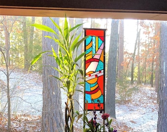 Stained Glass Garden Art - glass garden yard art - garden glass ornament - flower garden suncatcher - gift for gardener - garden stake