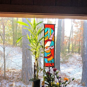 Stained Glass Garden Ornament - Bold Abstract Vibrant Colors - yard art - garden glass art - flower suncatcher - garden stake