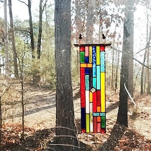 Stained Glass Window glass panel suncatcher stained glass panel abstract rainbow glass gift for her hanging panel image 1