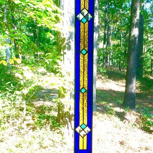 Stained Glass Window stained glass panel glass panel suncatcher abstract glass design cobalt blue and gold gift for her image 1