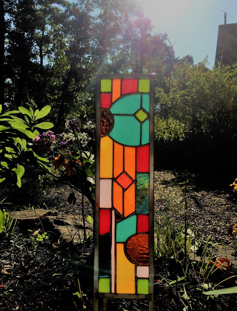 Stained Glass Garden Art Glass Garden Yard Art Garden Etsy