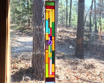 Stained glass window - stained glass panel - glass panel suncatcher - abstract glass design - purple and yellow glass - gift for her