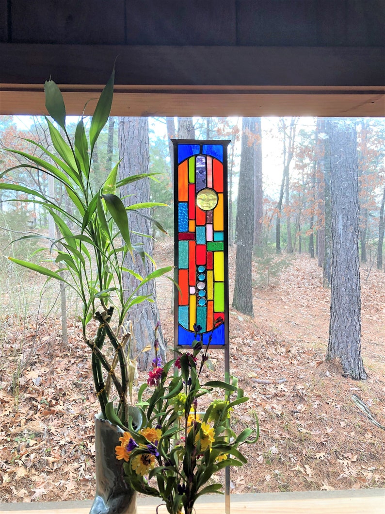 Stained Glass Garden Art glass garden yard art garden glass ornament flower garden suncatcher gift for gardener garden stake zdjęcie 1