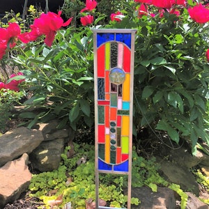 Stained Glass Garden Art glass garden yard art garden glass ornament flower garden suncatcher gift for gardener garden stake zdjęcie 6