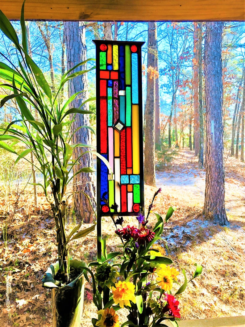 Stained Glass Garden Art glass garden yard art garden glass ornament flower garden suncatcher gift for gardener garden stake zdjęcie 2