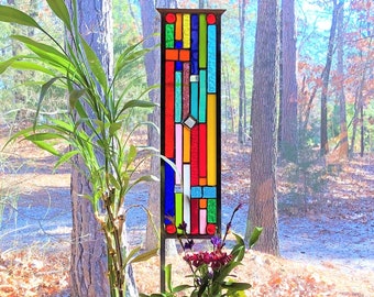 Stained Glass Garden Art - glass garden yard art - garden glass ornament - flower garden suncatcher - gift for gardener - garden stake