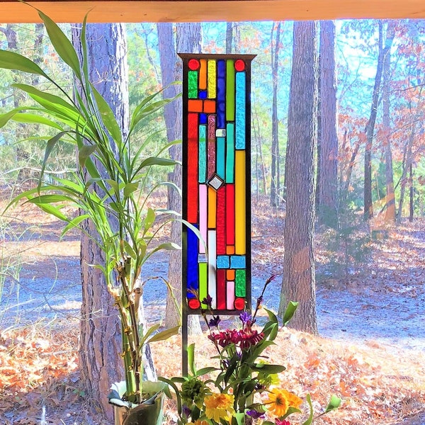 Stained Glass Garden Art - glass garden yard art - garden glass ornament - flower garden suncatcher - gift for gardener - garden stake