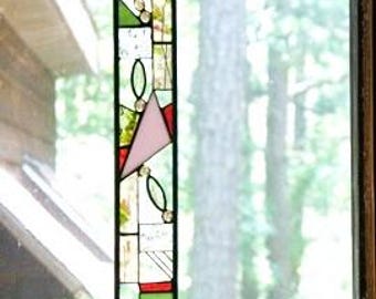 Abstract Stained Glass Window Panel – Colorful Springtime Design - Handcrafted Art Glass