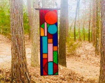 Abstract Stained Glass Suncatcher – Colorful Geometric Design - Whimsical Hanging Panel