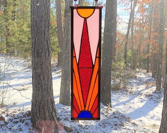 Stained Glass Window - glass panel suncatcher - stained glass panel - abstract rainbow glass - gift for her - birthday - hanging panel