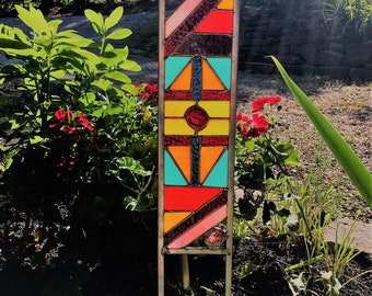 Stained Glass Garden Art - glass garden yard art - garden glass ornament - flower garden suncatcher - gift for gardener - garden stake