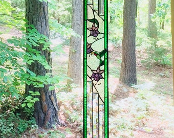 Stained Glass Window - glass panel suncatcher - beveled art glass design - gift for her - stained glass panel - hummingbird stained glass