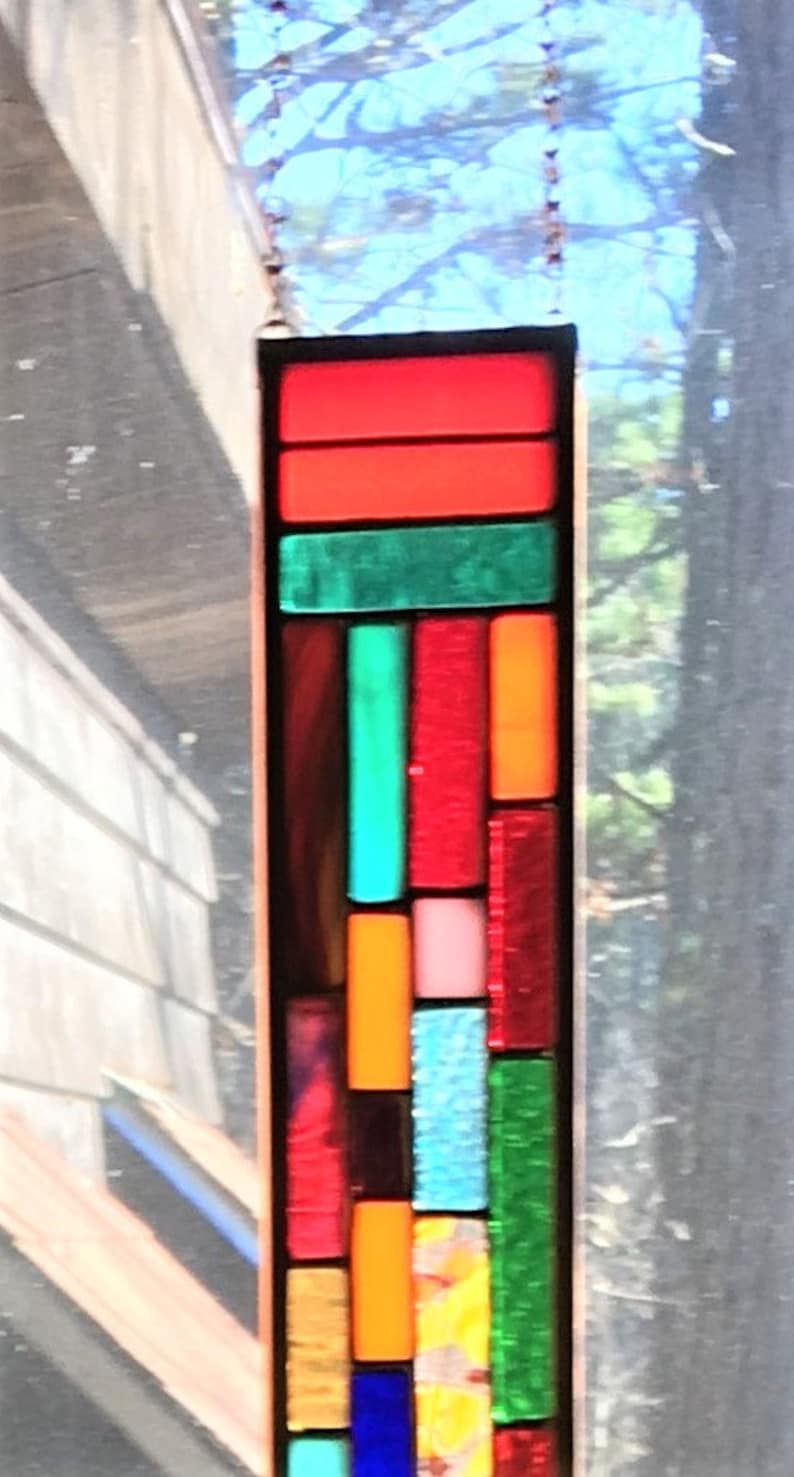 Stained Glass Window glass panel suncatcher abstract art glass stained glass panel suncatcher gift for her craftsman glass panel zdjęcie 2