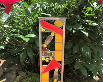 New Years Sale Stained Glass Garden Panel - gift for gardeners - patio container glass art - garden glass suncatcher - garden stake