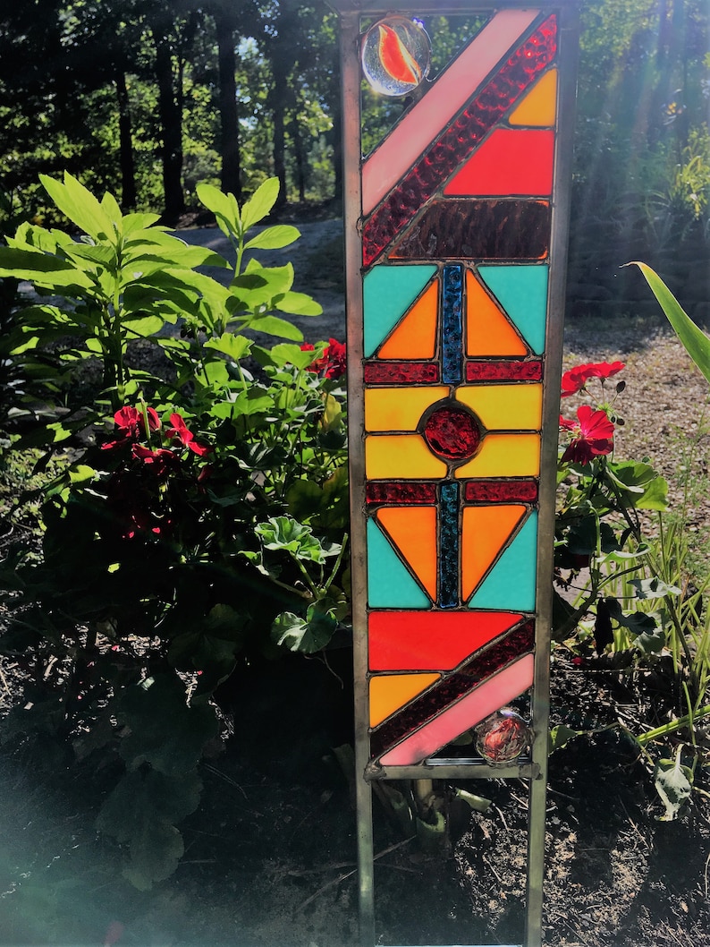 Stained Glass Garden Art Glass Garden Yard Art Garden Etsy