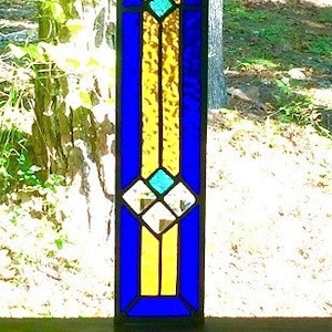 Stained Glass Window stained glass panel glass panel suncatcher abstract glass design cobalt blue and gold gift for her image 4