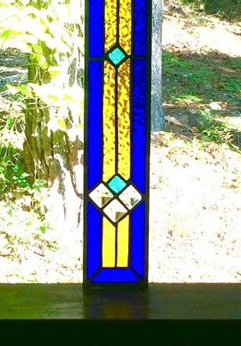 Stained Glass Window stained glass panel glass panel suncatcher abstract glass design cobalt blue and gold gift for her image 4