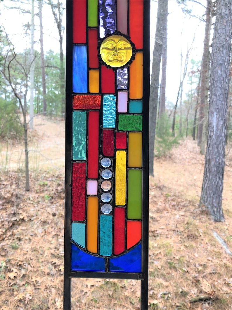 Stained Glass Garden Art glass garden yard art garden glass ornament flower garden suncatcher gift for gardener garden stake zdjęcie 4