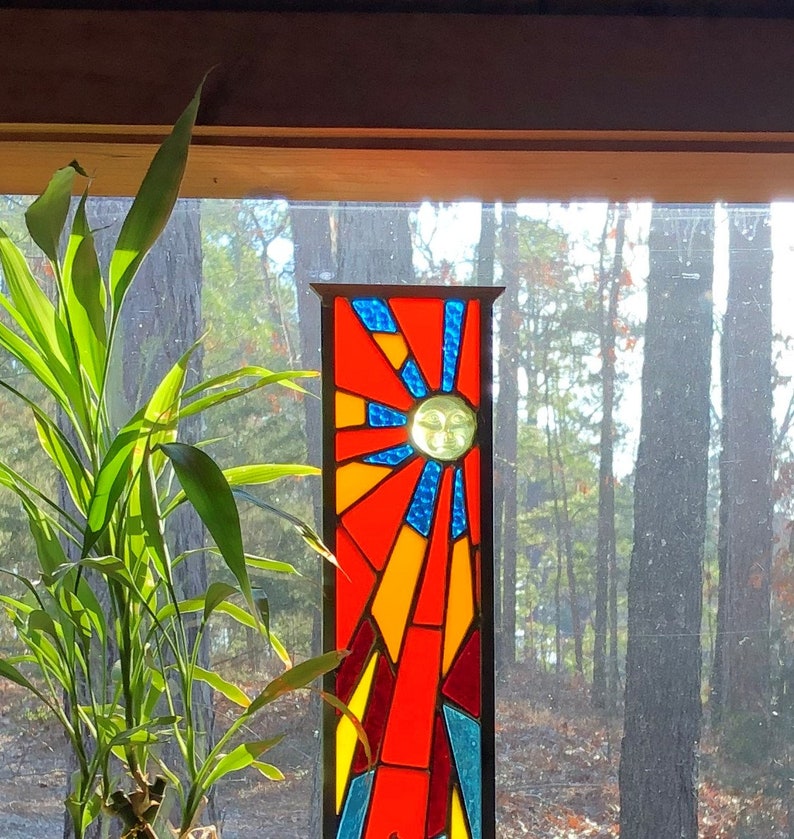 Stained Glass Garden Art Glass Garden Yard Art Garden Etsy