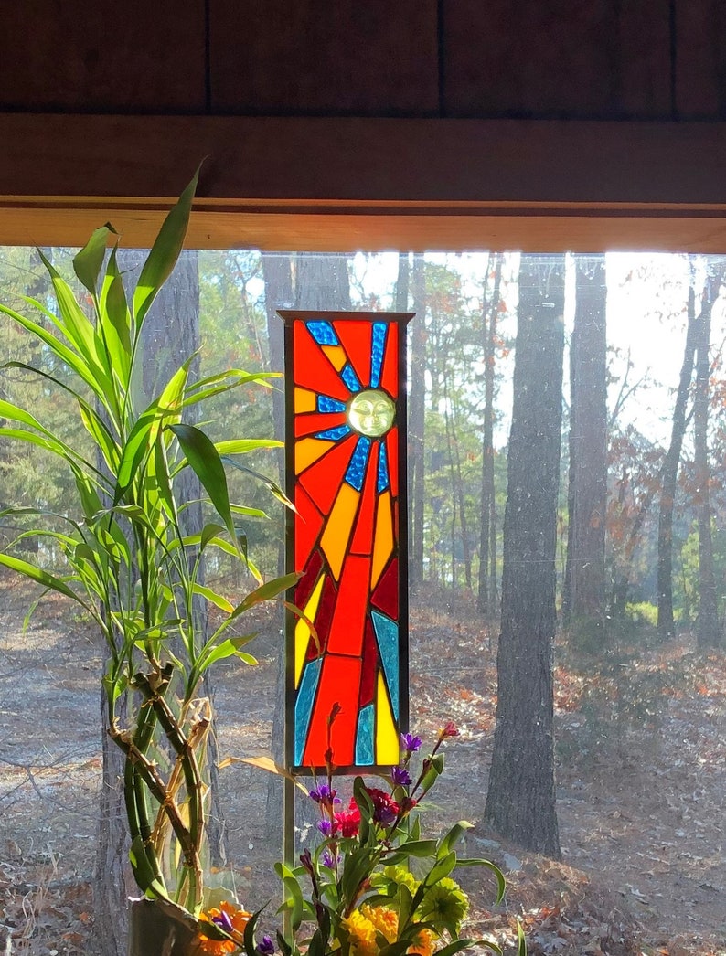 Stained Glass Garden Art Glass Garden Yard Art Garden Etsy
