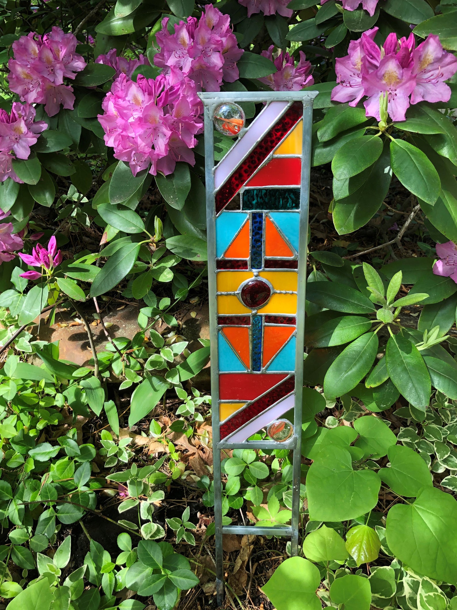 Stained Glass Garden Art Glass Garden Yard Art Garden Etsy