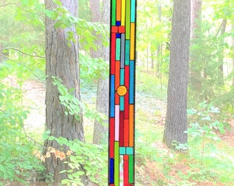 Stained Glass Window - stained glass panel - glass panel suncatcher - abstract rainbow glass -gift for her - hanging glass panel