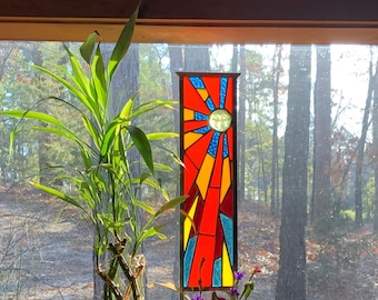 Stained Glass Garden Art - glass garden yard art -  garden glass ornament - flower garden suncatcher - gift for gardener - garden stake