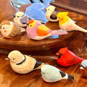 Handmade carved and painted wooden bird statues, Personalized Engraving Gift, gift for bird lovers,Chubby Birds Hanging, Bird home decor