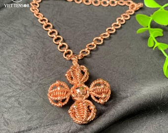 Copper Tensor Pendant | Double Vajra Sacred Geometry Necklace | Meditation Energy Amulet