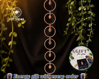 144MHz Tensor Energy Chime | Copper Wall Hanging with Chakra Stones | Sacred Geometry Decor