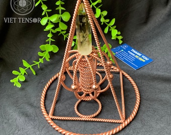 Copper Citrine Crystal Pyramid | Sacred Geometry Energy Decor (12cm Base)