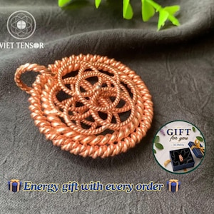 Flower of Life koperen tensorhanger, heilige geometrie ketting
