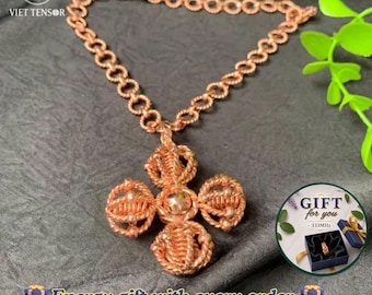 Copper Tensor Pendant | Double Vajra Sacred Geometry Necklace | Meditation Energy Amulet