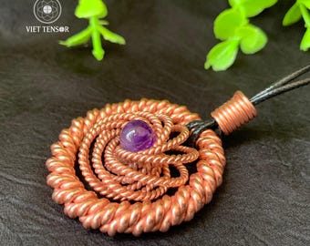 Torus Pendant – 177MHz & 528MHz Frequency | Copper Energy Jewelry with Amethyst