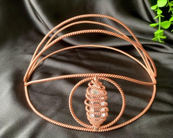 Handcrafted Pure Copper Meditation Crown with White Quartz Crystal - Third Eye Headpiece