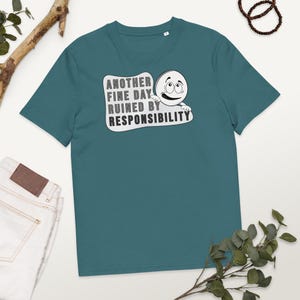 Otro buen día arruinado por la responsabilidad: divertida camiseta retro de dibujos animados para adultos cansados