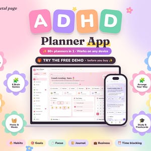ADHD Planner App, Time Blocking Digital Planner for Adults, Neurodivergent Life Planner, Habit Tracker, Brain Games, Executive Function