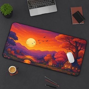 Sunset Landscape Desk Mat, Nature Themed Desk Organizer, Office Decor, Gift for Home Office, Computer Mouse Pad