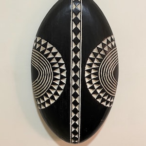 long Zulu Warrior shield, black African mask shield